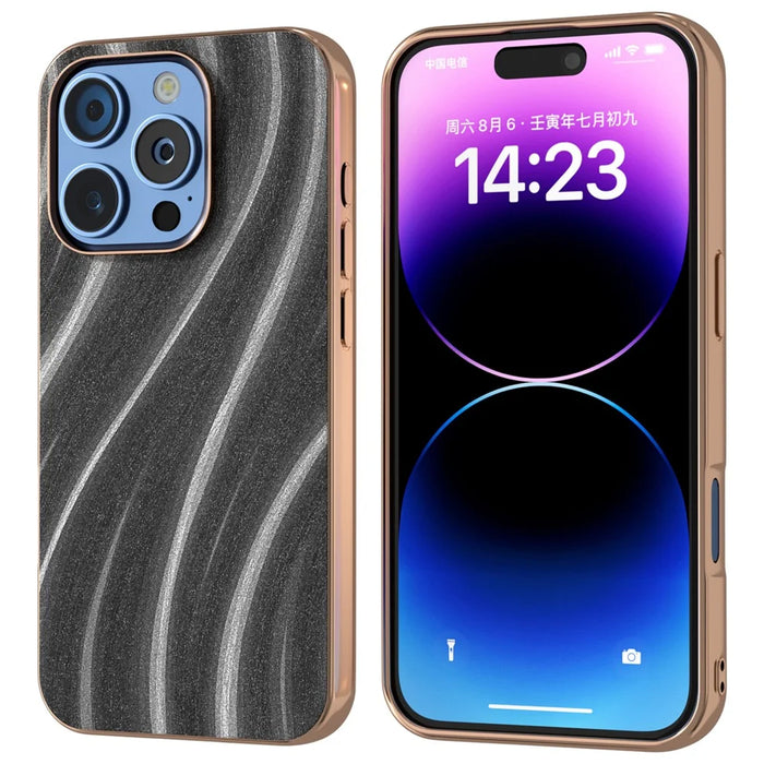 For iPhone 16 Pro Case Electroplating Phone Cover Milky Way Pattern PU+TPU Protective Case - Grey - 1