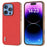 ABEEL For iPhone 16 Pro Max Case Electroplating Phone Cover Cross Texture Genuine Cow Leather+TPU Protective Case - Red - 1