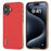 ABEEL For iPhone 16 Plus Case Electroplating Phone Cover Cross Texture Genuine Cow Leather+TPU Protective Case - Red - 1