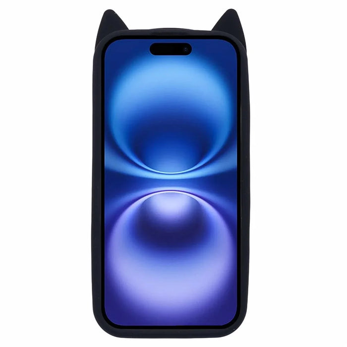 For iPhone 16 Silicone Case 3D Moustache Cat Protective Phone Cover - Black - 2