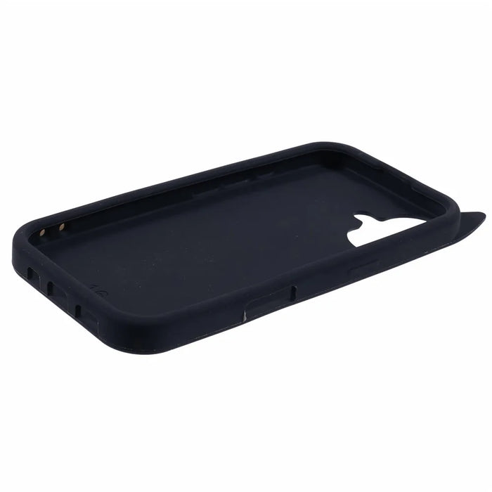 For iPhone 16 Silicone Case 3D Moustache Cat Protective Phone Cover - Black - 5