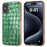 ABEEL For iPhone 16 Case Electroplating Phone Cover Crocodile Texture Genuine Cow Leather+TPU Protective Case - Green - 1