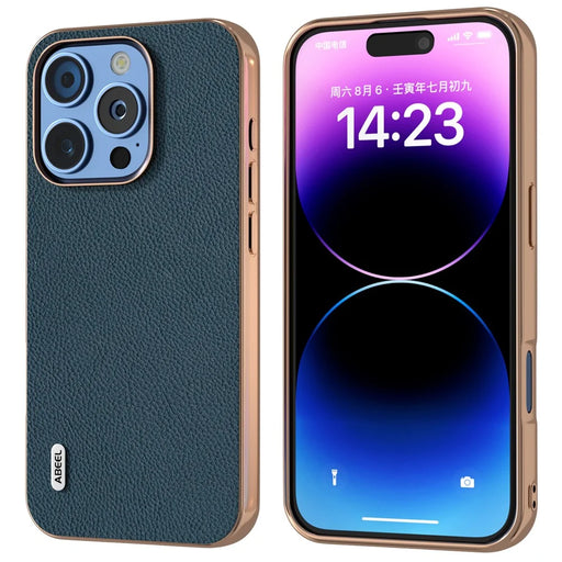 ABEEL For iPhone 16 Pro Max Case Electroplating Phone Cover Horizon Series Genuine Cow Leather+TPU Protective Case - Green - 1