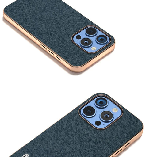 ABEEL For iPhone 16 Pro Case Electroplating Phone Cover Horizon Series Genuine Cow Leather+TPU Protective Case - Green - 2