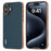 ABEEL For iPhone 16 Plus Case Electroplating Phone Cover Horizon Series Genuine Cow Leather+TPU Protective Case - Green - 1