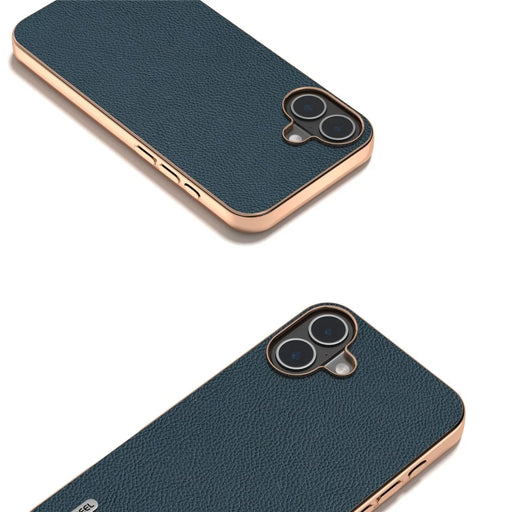 ABEEL For iPhone 16 Plus Case Electroplating Phone Cover Horizon Series Genuine Cow Leather+TPU Protective Case - Green - 2