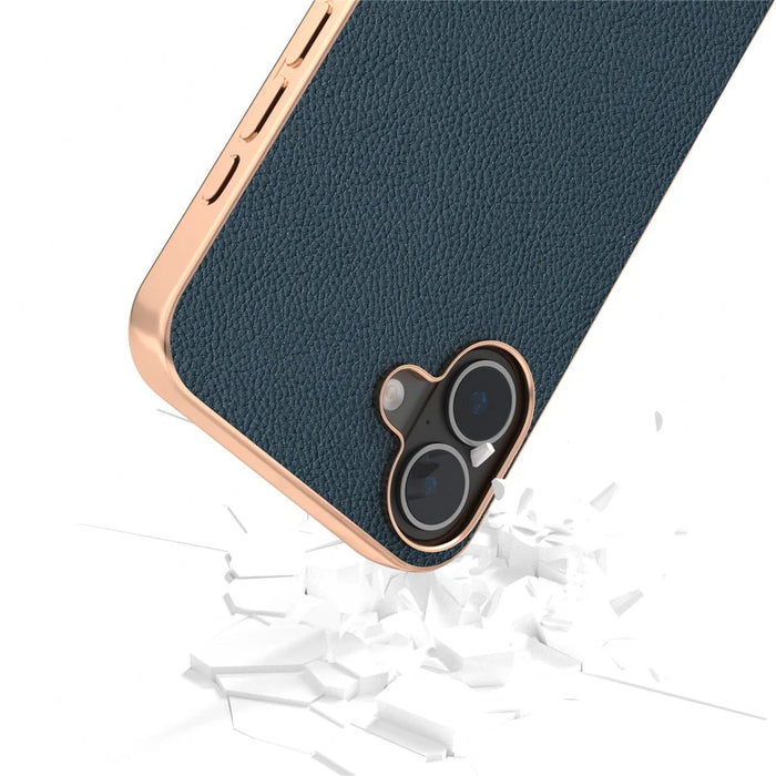 ABEEL For iPhone 16 Plus Case Electroplating Phone Cover Horizon Series Genuine Cow Leather+TPU Protective Case - Green - 3