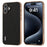 ABEEL For iPhone 16 Plus Case Electroplating Phone Cover Star Series Genuine Cow Leather+TPU Protective Case - Black - 1