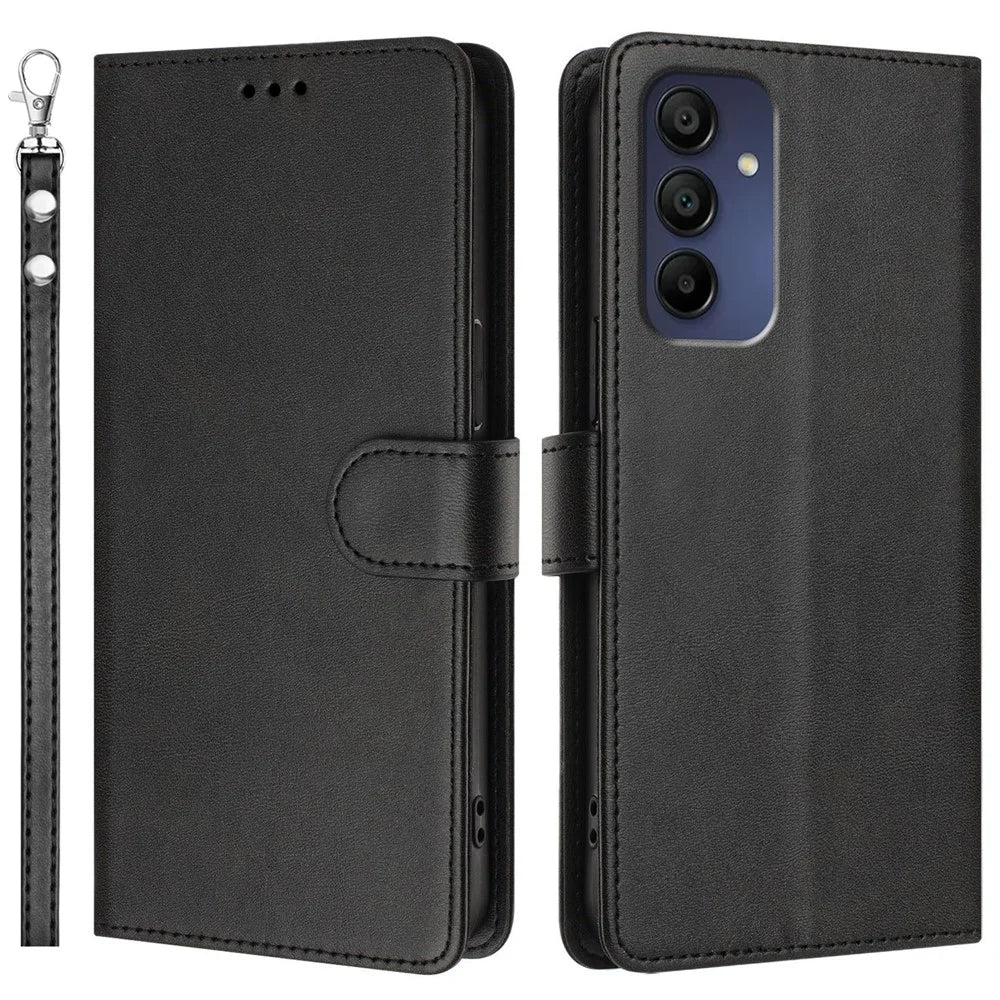 For Samsung Galaxy A16 5G / A16 4G Case RFID Blocking Wallet Leather Phone Cover with Strap - Black - 1
