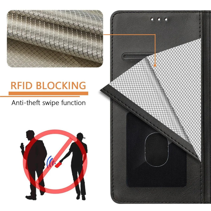 For Samsung Galaxy A16 5G / A16 4G Case RFID Blocking Wallet Leather Phone Cover with Strap - Black - 4