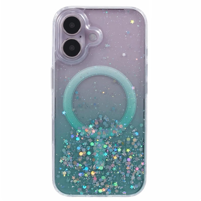 For iPhone 16 Case Compatible with MagSafe Sparkle Epoxy TPU+Acrylic Phone Cover - Green - 3