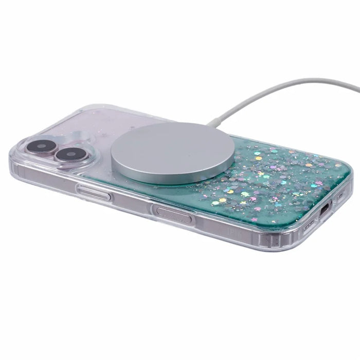 For iPhone 16 Case Compatible with MagSafe Sparkle Epoxy TPU+Acrylic Phone Cover - Green - 4