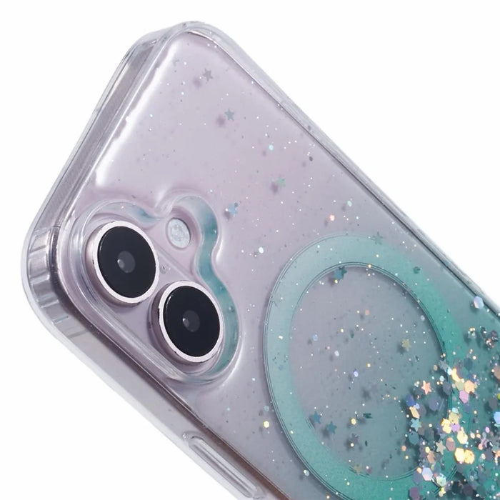 For iPhone 16 Case Compatible with MagSafe Sparkle Epoxy TPU+Acrylic Phone Cover - Green - 6