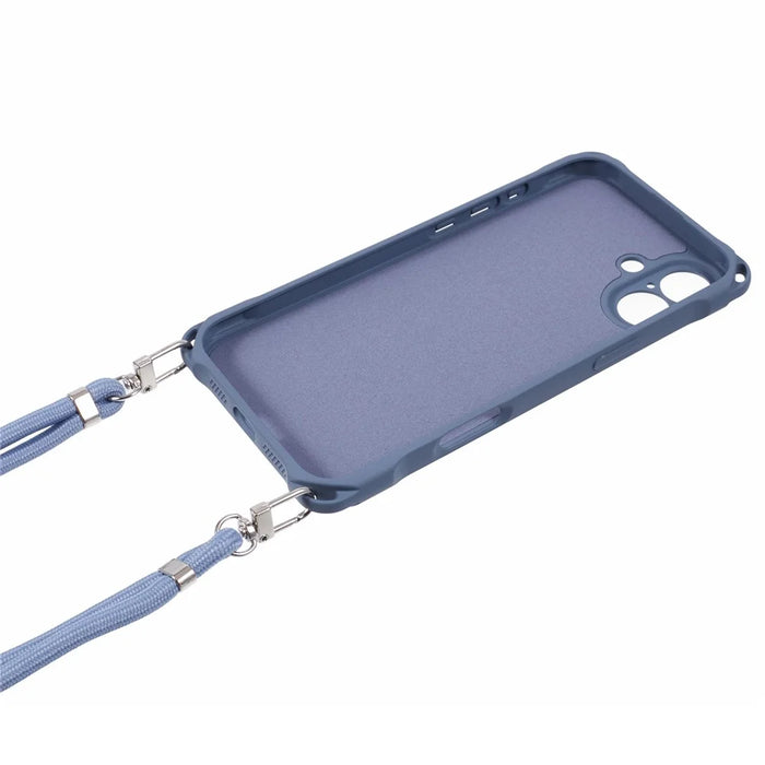 For iPhone 16 Case Four Corner Anti Drop TPU Phone Cover with 150cm Hanging Rope - Blue - 4