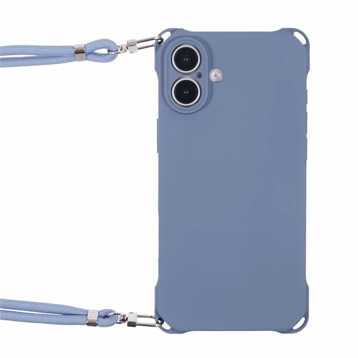 For iPhone 16 Case Four Corner Anti Drop TPU Phone Cover with 150cm Hanging Rope - Blue - 5
