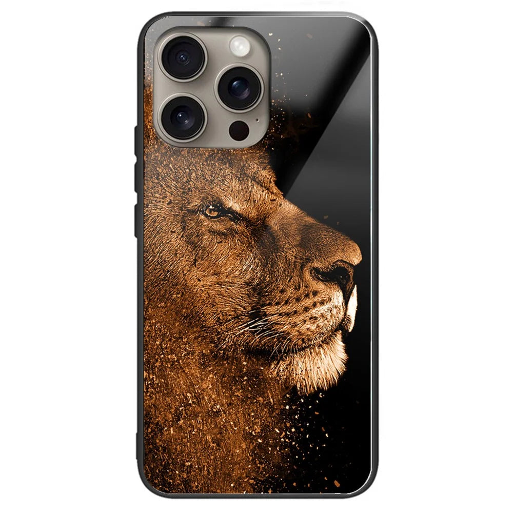 For iPhone 16 Pro Max Case Tempered Glass TPU Drop-Proof Phone Cover Pattern Printing - Style A - 1