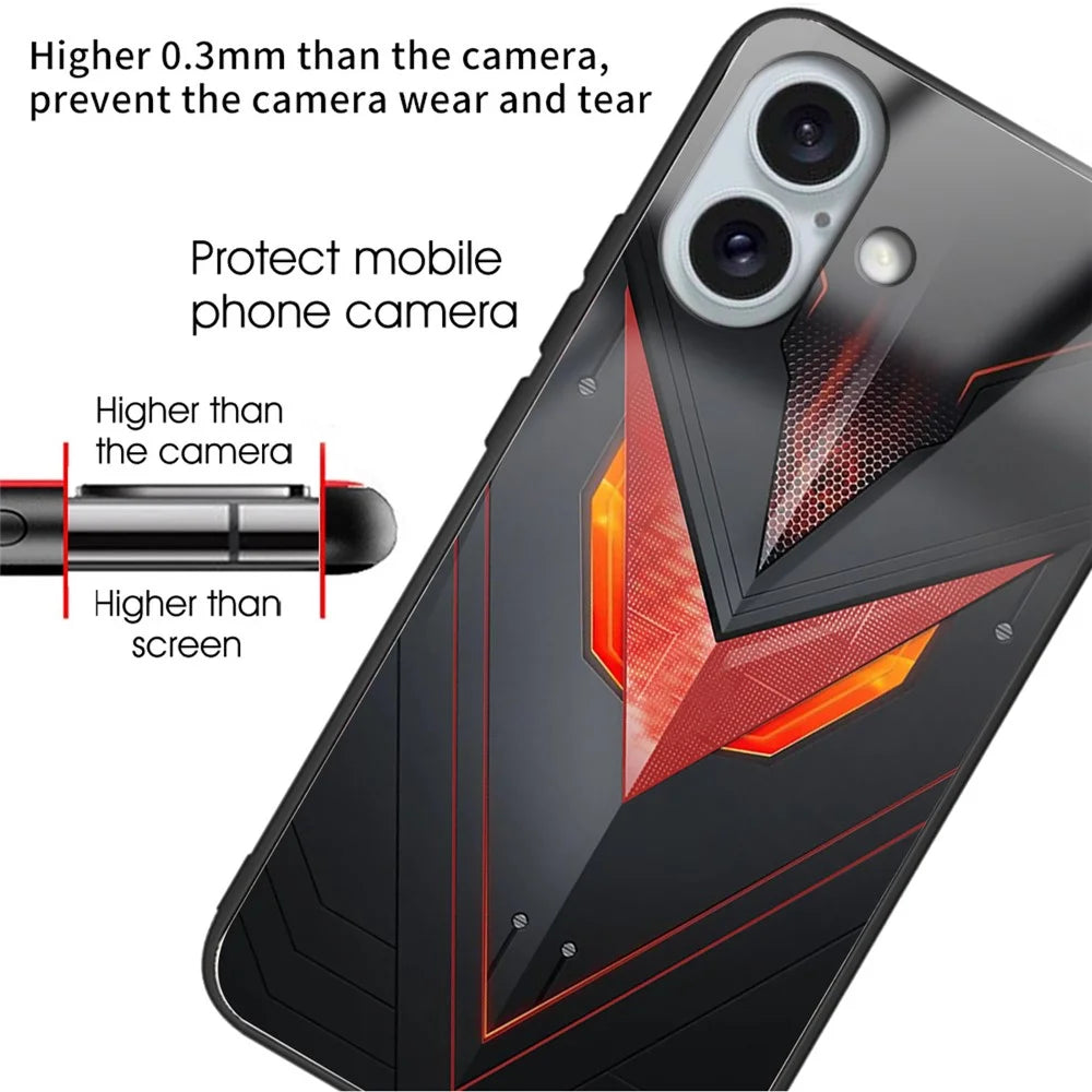 For iPhone 16 Case Tempered Glass TPU Drop-Proof Phone Cover Pattern Printing - Style B - 2