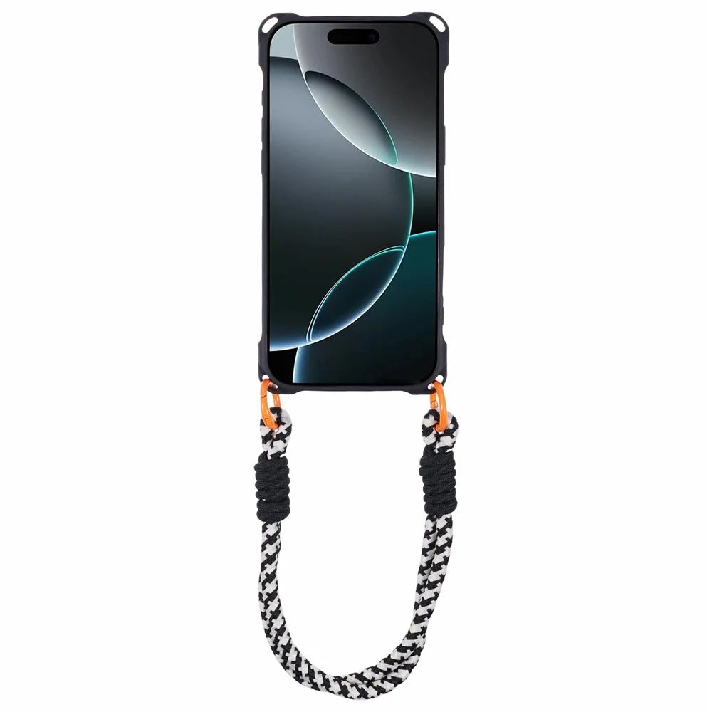 For iPhone 16 Pro Max Case Reinforced Corner Shockproof TPU Phone Cover with Wrist Strap - Black - 2