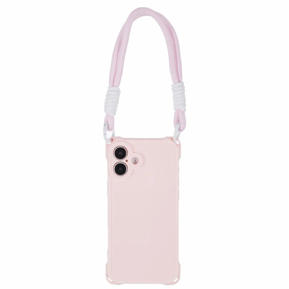 For iPhone 16 Plus Case Reinforced Corner Shockproof TPU Phone Cover with Wrist Strap - Pink - 3