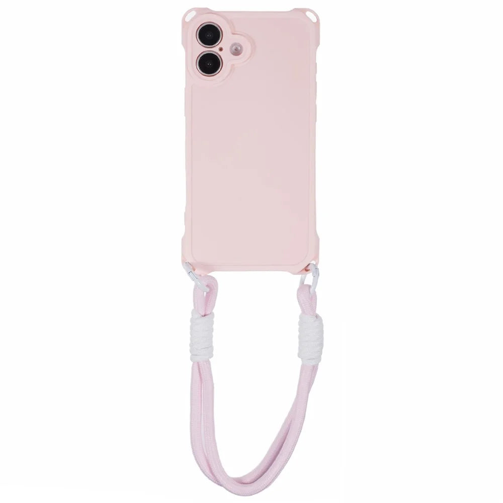 For iPhone 16 Plus Case Reinforced Corner Shockproof TPU Phone Cover with Wrist Strap - Pink - 4