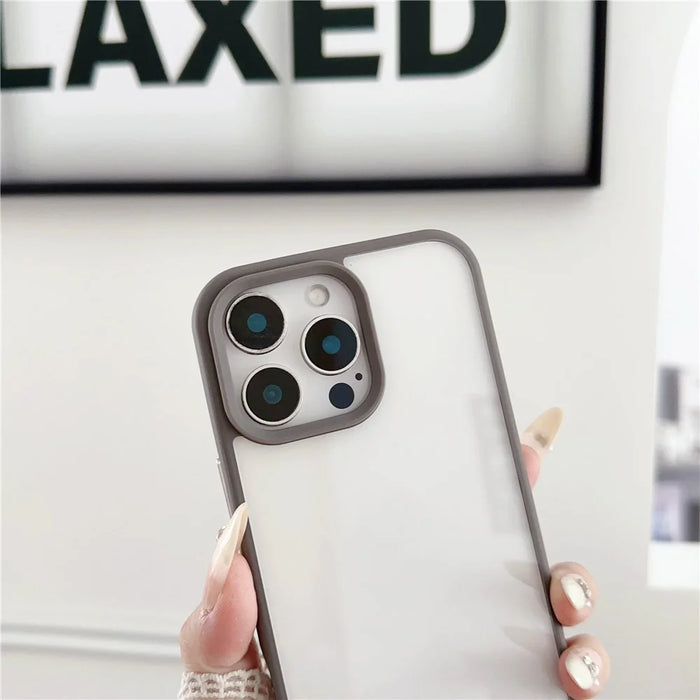 For iPhone 16 Pro Max Case TPU+PC Crystal Clear Back Cover with Lanyard Holes - Grey - 4