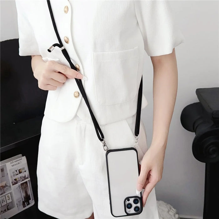 For iPhone 16 Pro Max Case TPU+PC Crystal Clear Back Cover with Lanyard - Black - 3