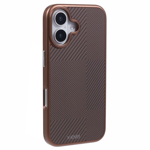 X-LEVEL For iPhone 16 Magnetic Case Hard PC Phone Cover Carbon Nano-Fiber Texture - Titanium Gold - 1