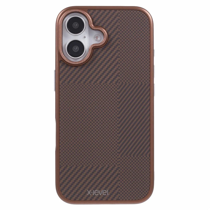 X-LEVEL For iPhone 16 Magnetic Case Hard PC Phone Cover Carbon Nano-Fiber Texture - Titanium Gold - 3