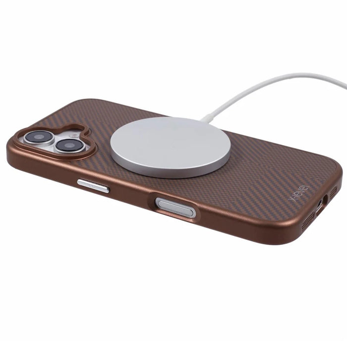 X-LEVEL For iPhone 16 Magnetic Case Hard PC Phone Cover Carbon Nano-Fiber Texture - Titanium Gold - 4