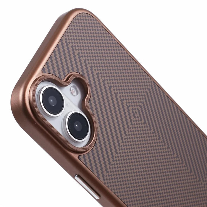 X-LEVEL For iPhone 16 Magnetic Case Hard PC Phone Cover Carbon Nano-Fiber Texture - Titanium Gold - 6