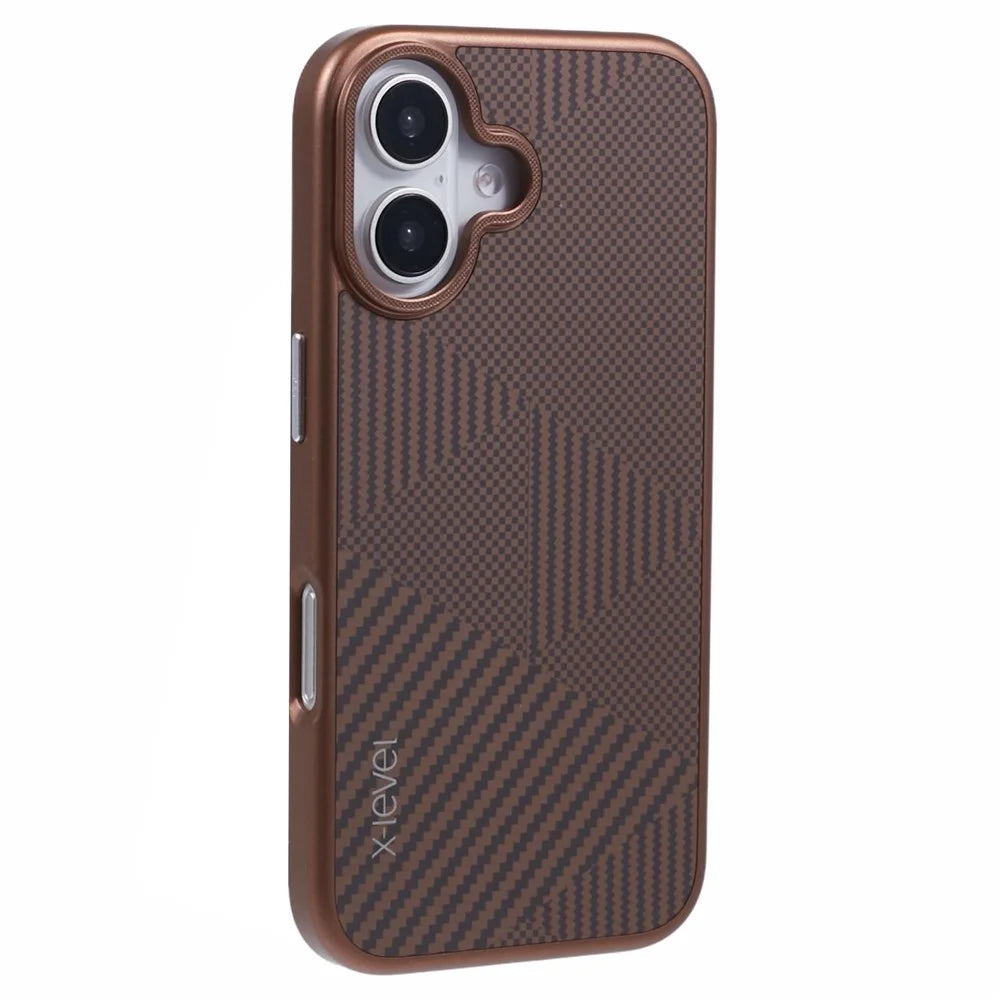 X-LEVEL For iPhone 16 Magnetic Case Rhombus Splicing Texture Hard PC Phone Cover - Titanium Gold - 1