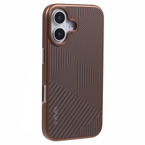 X-LEVEL For iPhone 16 Magnetic Case Rhombus Splicing Texture Hard PC Phone Cover - Titanium Gold - 1