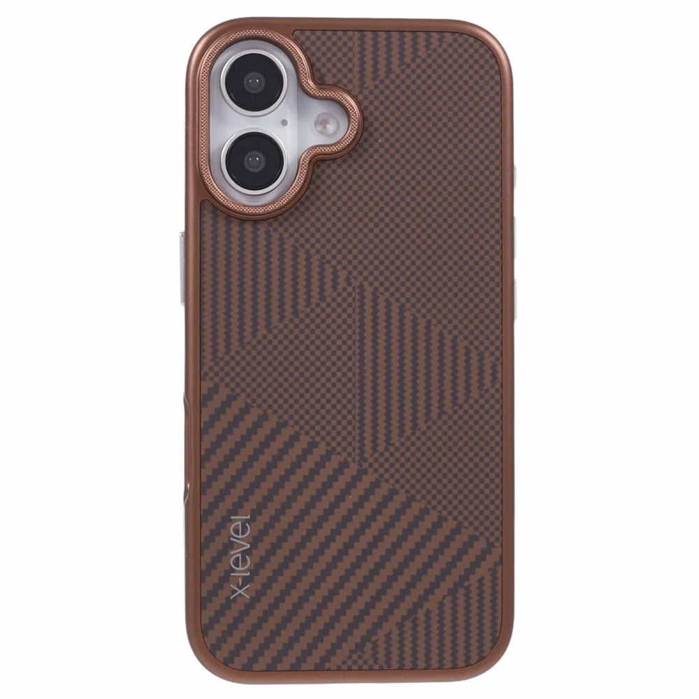 X-LEVEL For iPhone 16 Magnetic Case Rhombus Splicing Texture Hard PC Phone Cover - Titanium Gold - 3