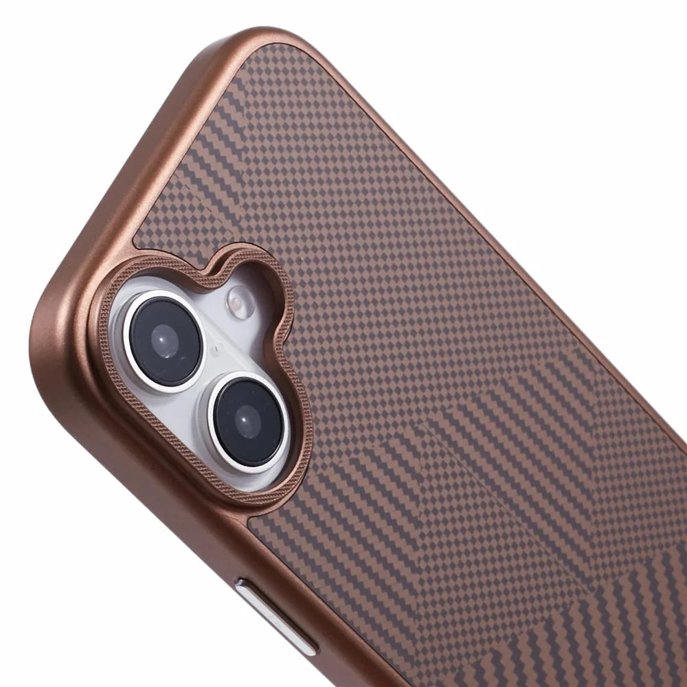 X-LEVEL For iPhone 16 Magnetic Case Rhombus Splicing Texture Hard PC Phone Cover - Titanium Gold - 6