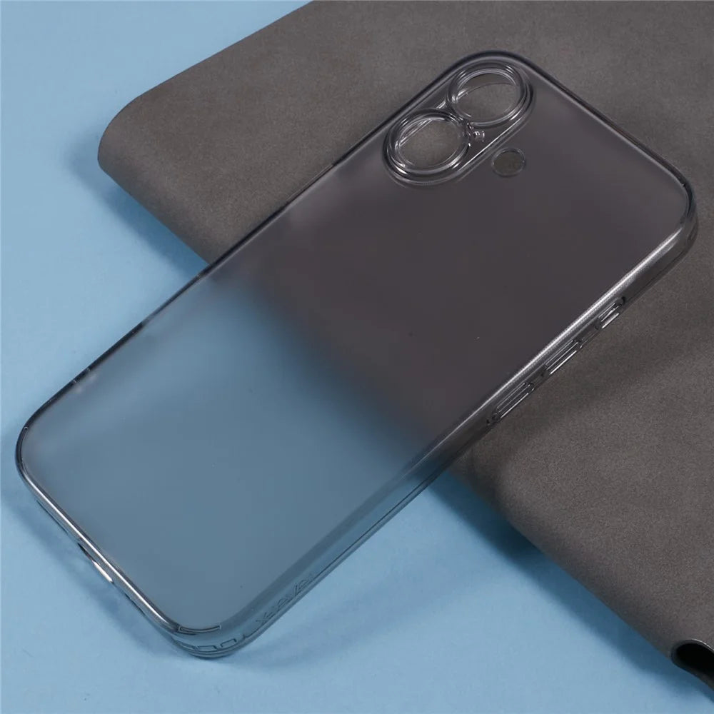 X-LEVEL For iPhone 16 Case Precise Cutout Matte Tempered Glass+TPU Phone Cover - Transparent Black - 6