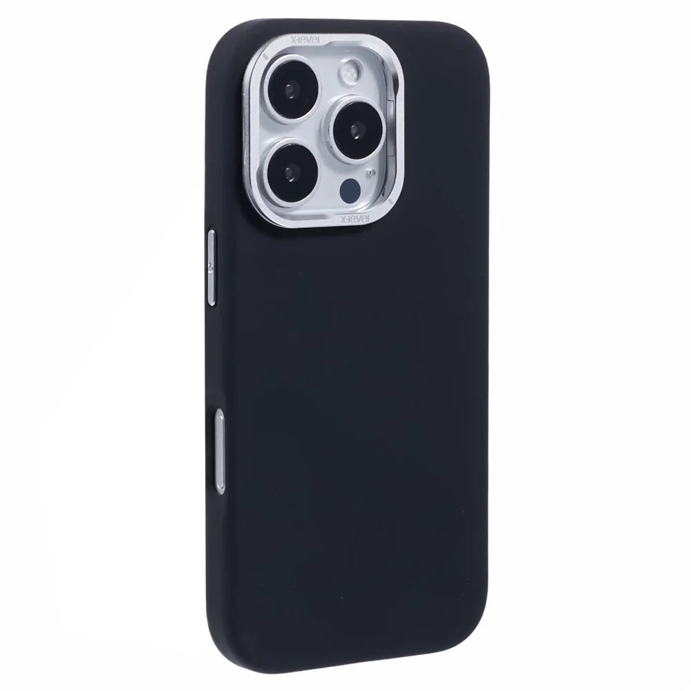X-LEVEL For iPhone 16 Pro Case Compatible with MagSafe Lens Kickstand Liquid Silicone Soft Phone Cover - Black - 1