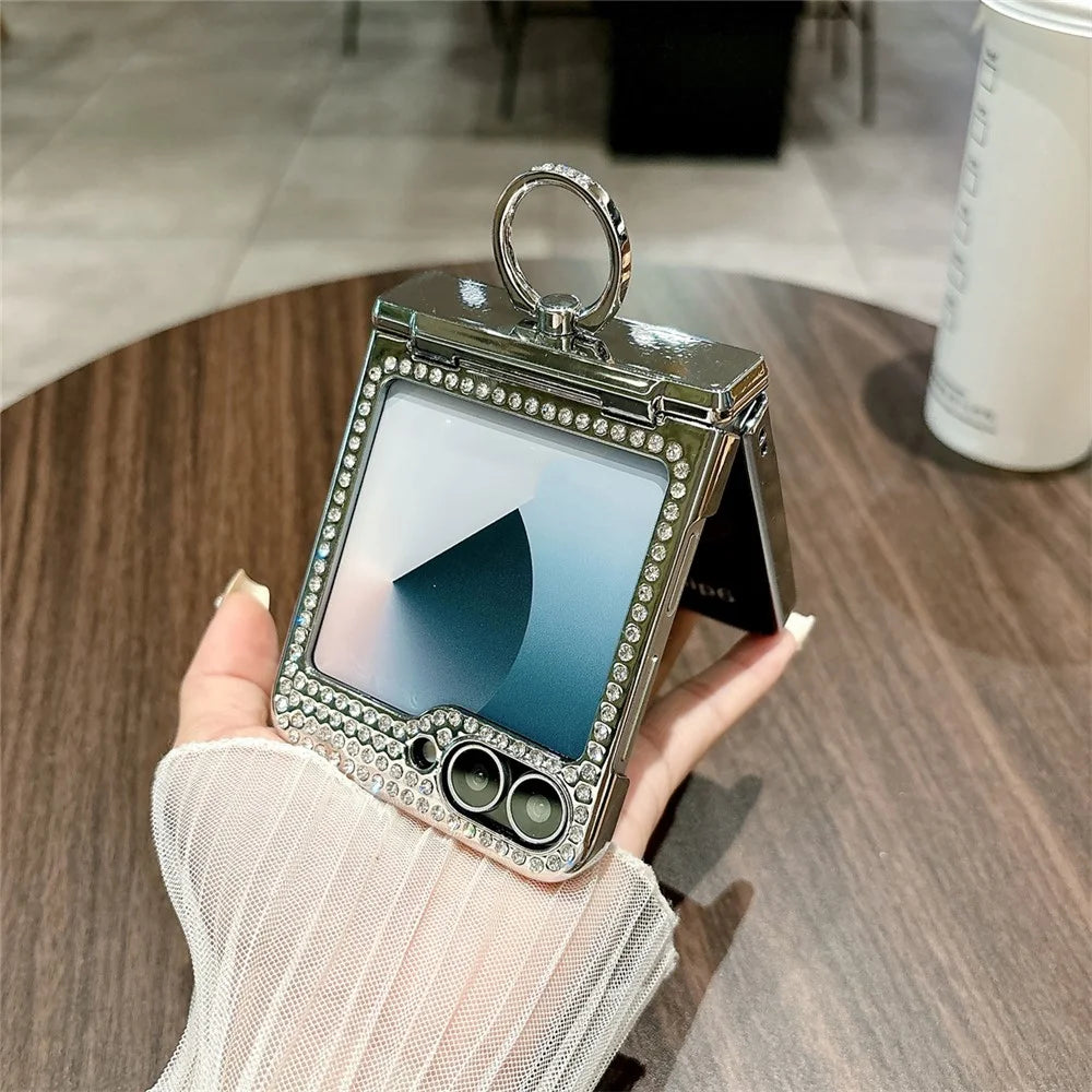 For Samsung Galaxy Z Flip7 FE 5G / Z Flip6 5G Case Fish Scale Texture Ring Holder PC Rhinestone Phone Cover - White - 4