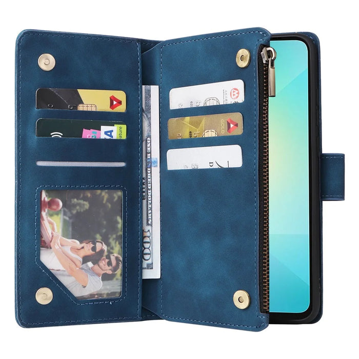 For Samsung Galaxy A06 4G Case Zipper Wallet Multiple Card Slots Leather Phone Cover - Blue - 2