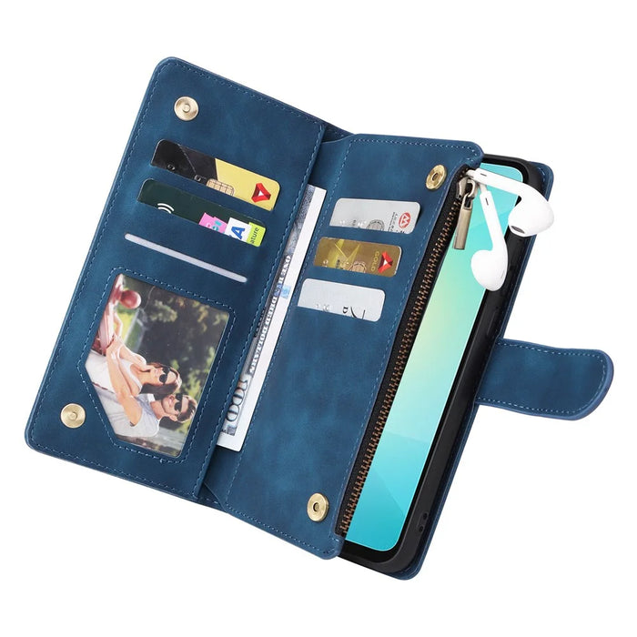 For Samsung Galaxy A06 4G Case Zipper Wallet Multiple Card Slots Leather Phone Cover - Blue - 5