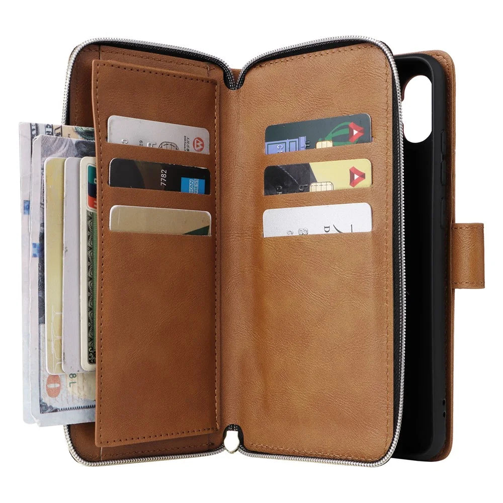 For Samsung Galaxy A06 4G Case Zipper Pocket PU Leather Phone Cover with Hand Strap - Brown - 2