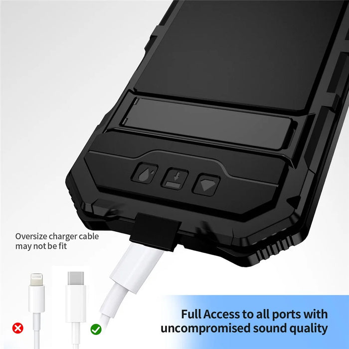 R-JUST For iPhone 16 Pro Max Case PC+Silicone+Metal Kickstand Phone Cover with Tempered Glass Film - Black - 2