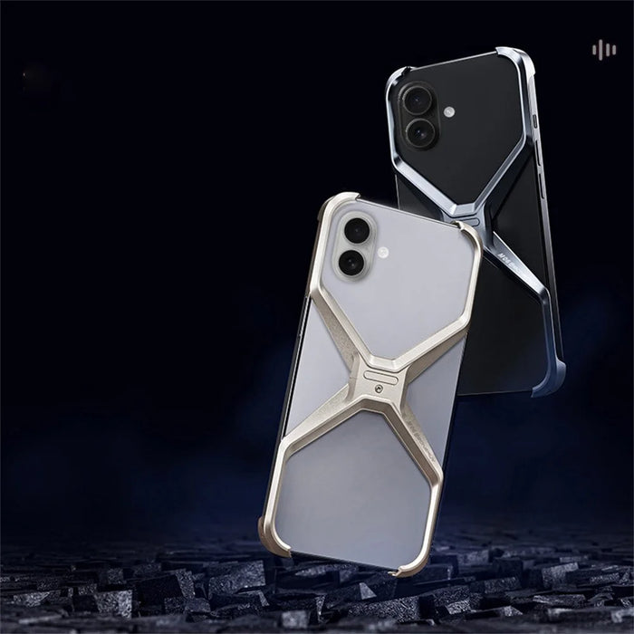 For iPhone 16 Bumper Case No Frame Aluminium Alloy X-Shape Phone Cover - Coffee - 3