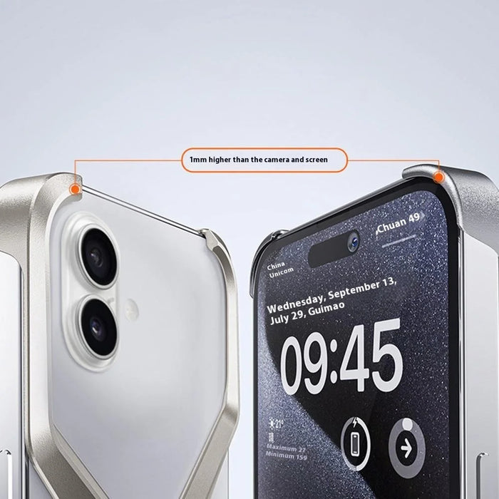 For iPhone 16 Bumper Case No Frame Aluminium Alloy X-Shape Phone Cover - Coffee - 5