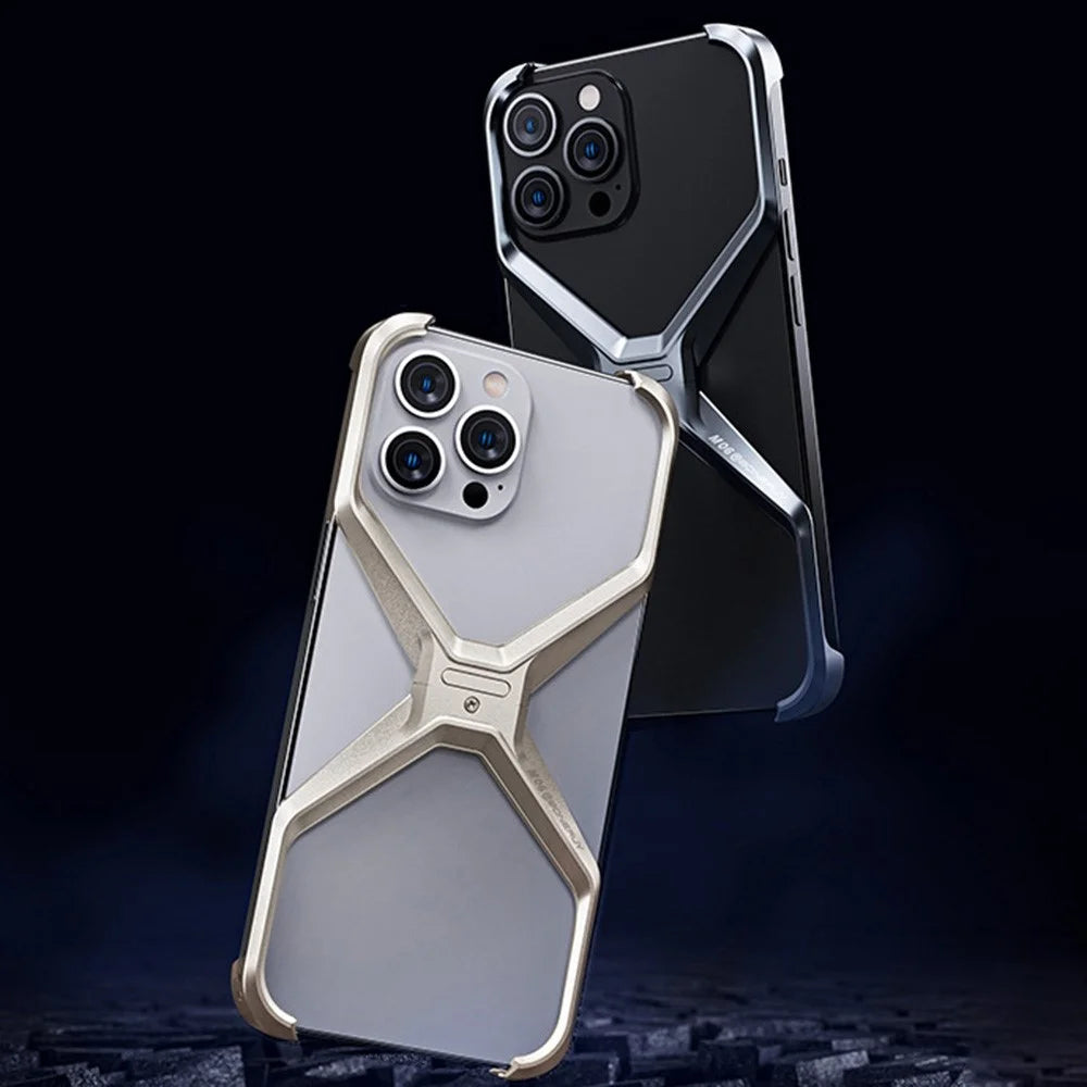 For iPhone 16 Pro Bumper Case No Frame Aluminium Alloy X-Shape Phone Cover - Titanium Gold - 4