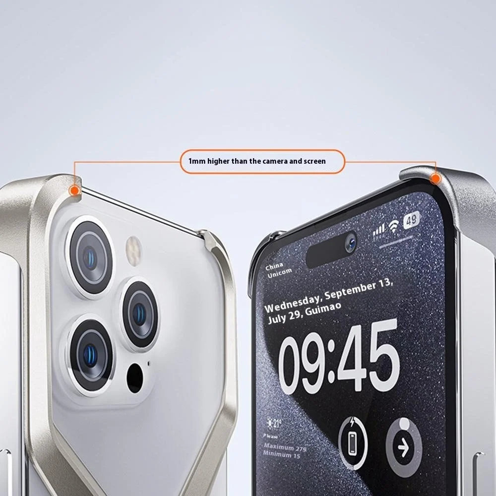 For iPhone 16 Pro Bumper Case No Frame Aluminium Alloy X-Shape Phone Cover - Titanium Gold - 5