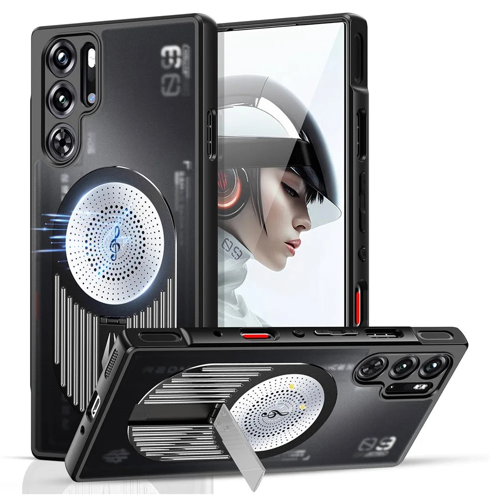 For ZTE nubia Red Magic 9S Pro+ 5G / 9S Pro 5G / 9 Pro+ 5G / 9 Pro 5G Magnetic Case Heat Dissipation Kickstand Silicone+PC Cover - Black - 1