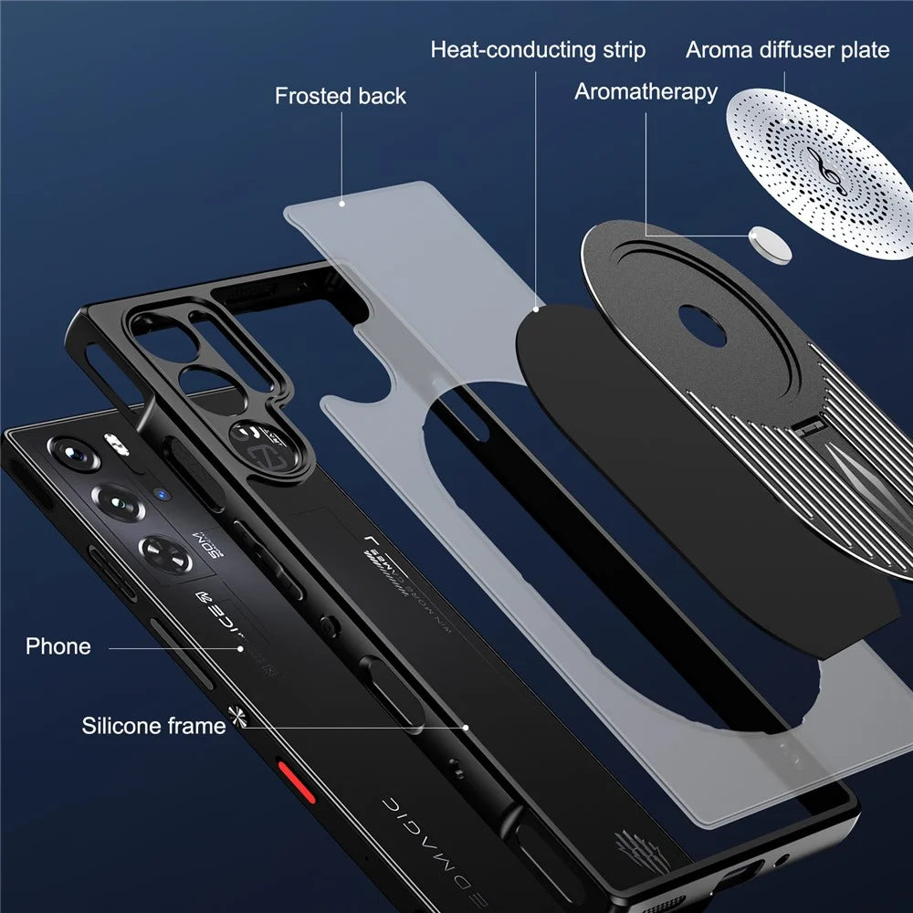 For ZTE nubia Red Magic 9S Pro+ 5G / 9S Pro 5G / 9 Pro+ 5G / 9 Pro 5G Magnetic Case Heat Dissipation Kickstand Silicone+PC Cover - Black - 6