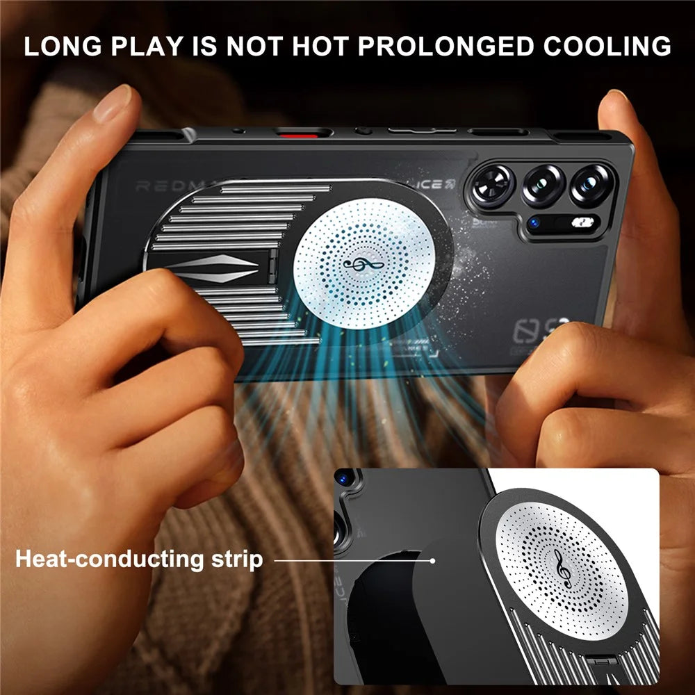 For ZTE nubia Red Magic 9S Pro+ 5G / 9S Pro 5G / 9 Pro+ 5G / 9 Pro 5G Magnetic Case Heat Dissipation Kickstand Silicone+PC Cover - Black - 7