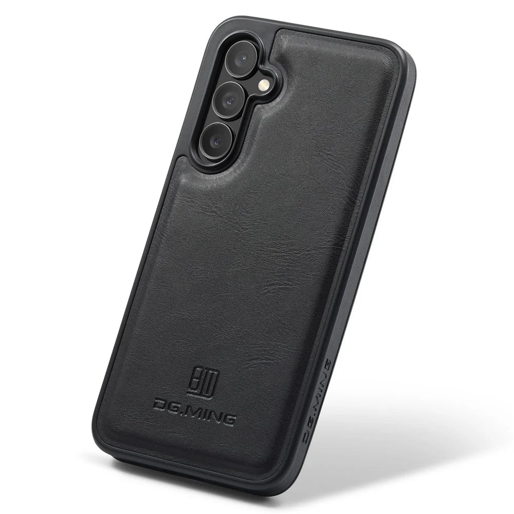DG.MING For Samsung Galaxy S24 FE Case Anti-Drop Leather Coated PC+TPU Phone Back Cover - Black - 7