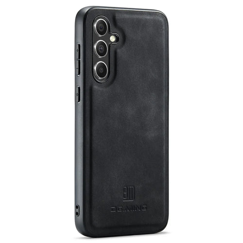 DG.MING For Samsung Galaxy S24 FE Case PU Leather Covered PC+TPU Hybrid Phone Shell - Black - 1